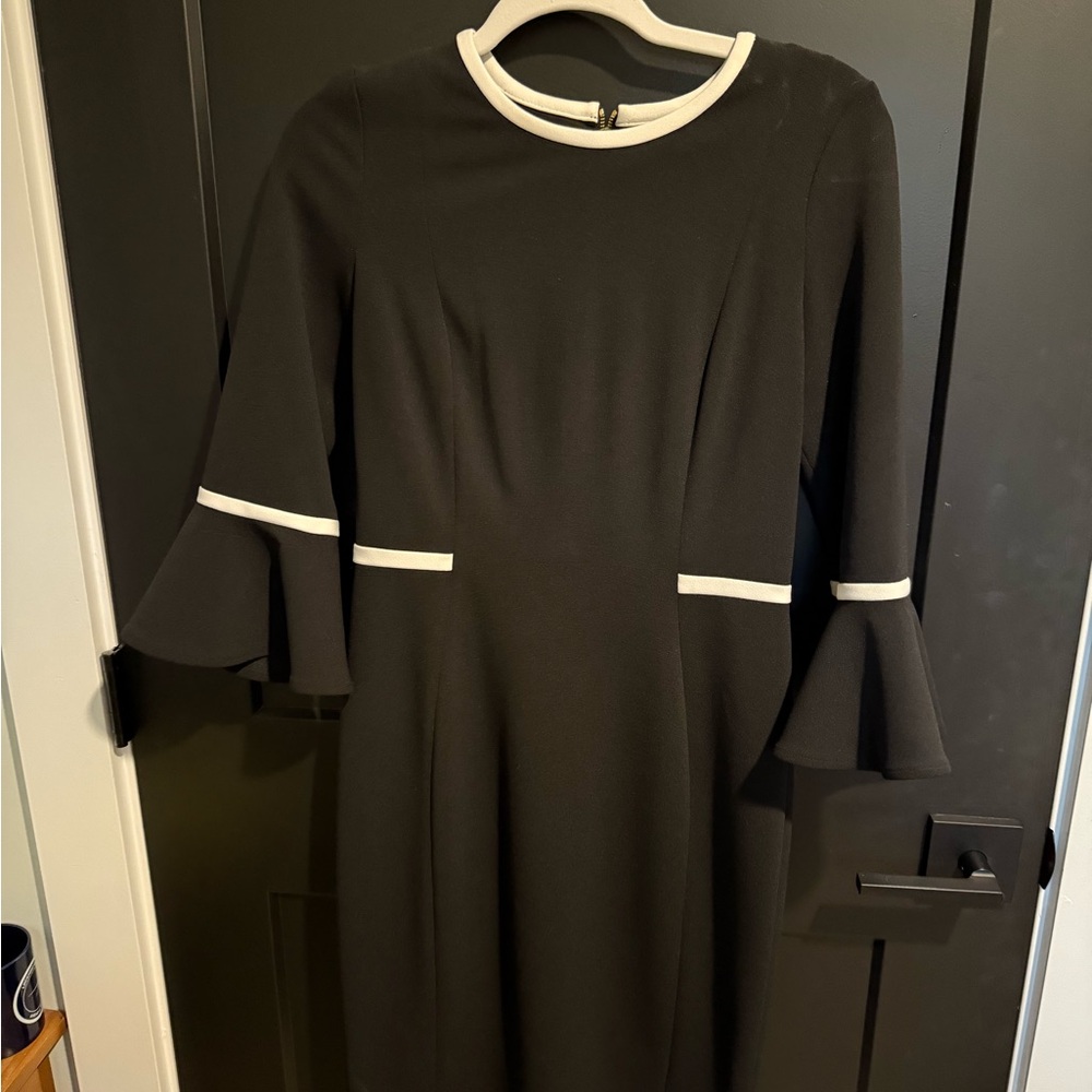 Calvin Klein Black A-Line Dress with Bell Sleeves